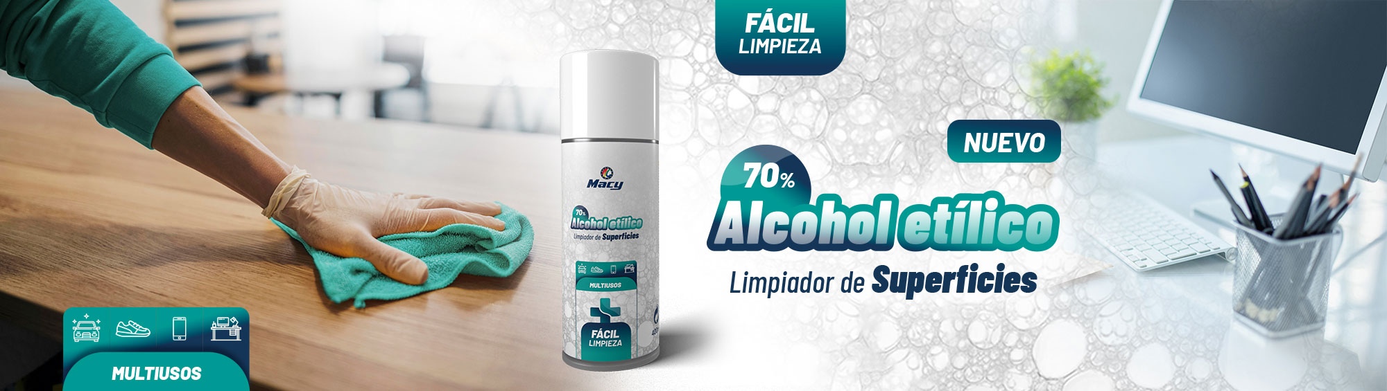 LIMPIADOR DE SUPERFICIES ALCOHOL ETÍLICO 70%